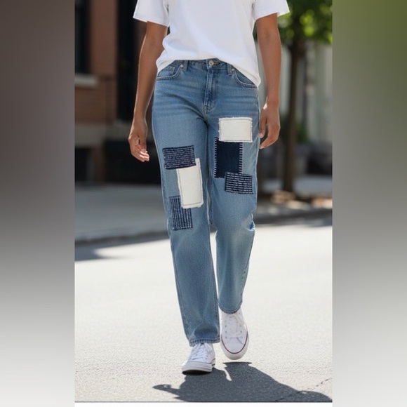 James Jeans light blue stretchy cigarette jeans unique patchwork design size 25 - Picture 3 of 9